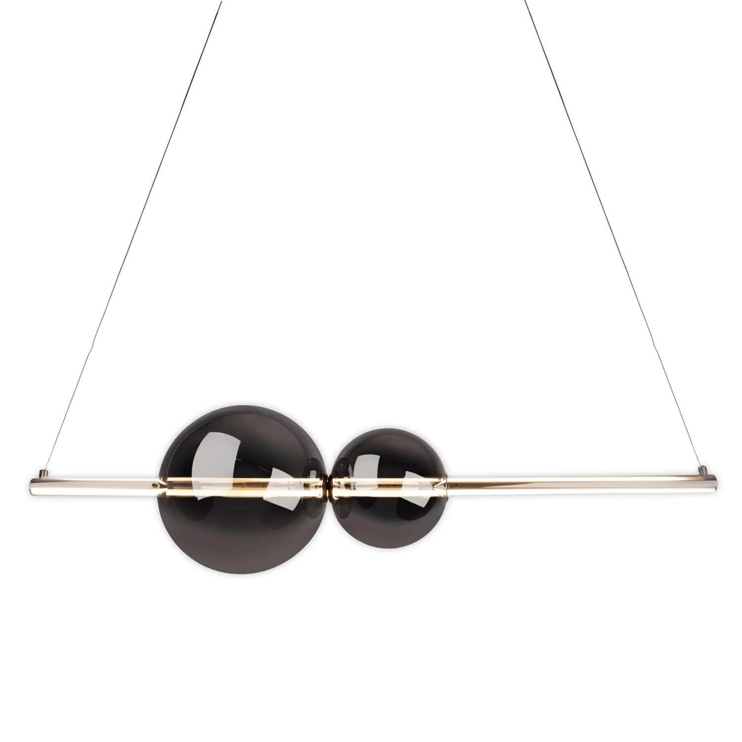 Moderne LED-Pendelleuchte Nova in Chrom mit Rauchglaskugeln für stilvolle Beleuchtung.