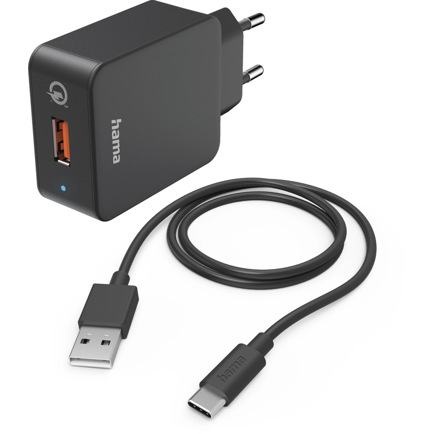 Hama Schnellladegerät Qualcomm mit Ladekabel USB-C 19,5 W 1,5 m Schwarz