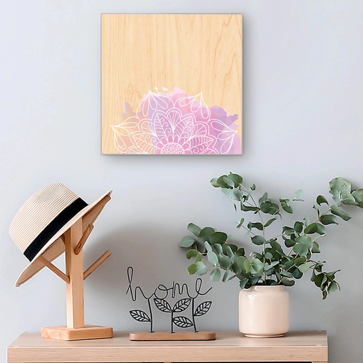 Banjado Schlüsselkasten Holz, 30x30cm, Motiv Buntes Mandala. Schlüsselaufbewahrung für 50 Schlüssel.