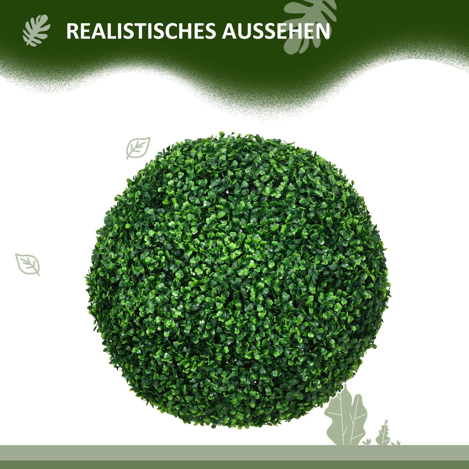 HOMCOM Künstliche Buchsbaumkugel, UV-beständig, Ø50cm. Dichte, grüne Kunstpflanze für Haus & Garten.