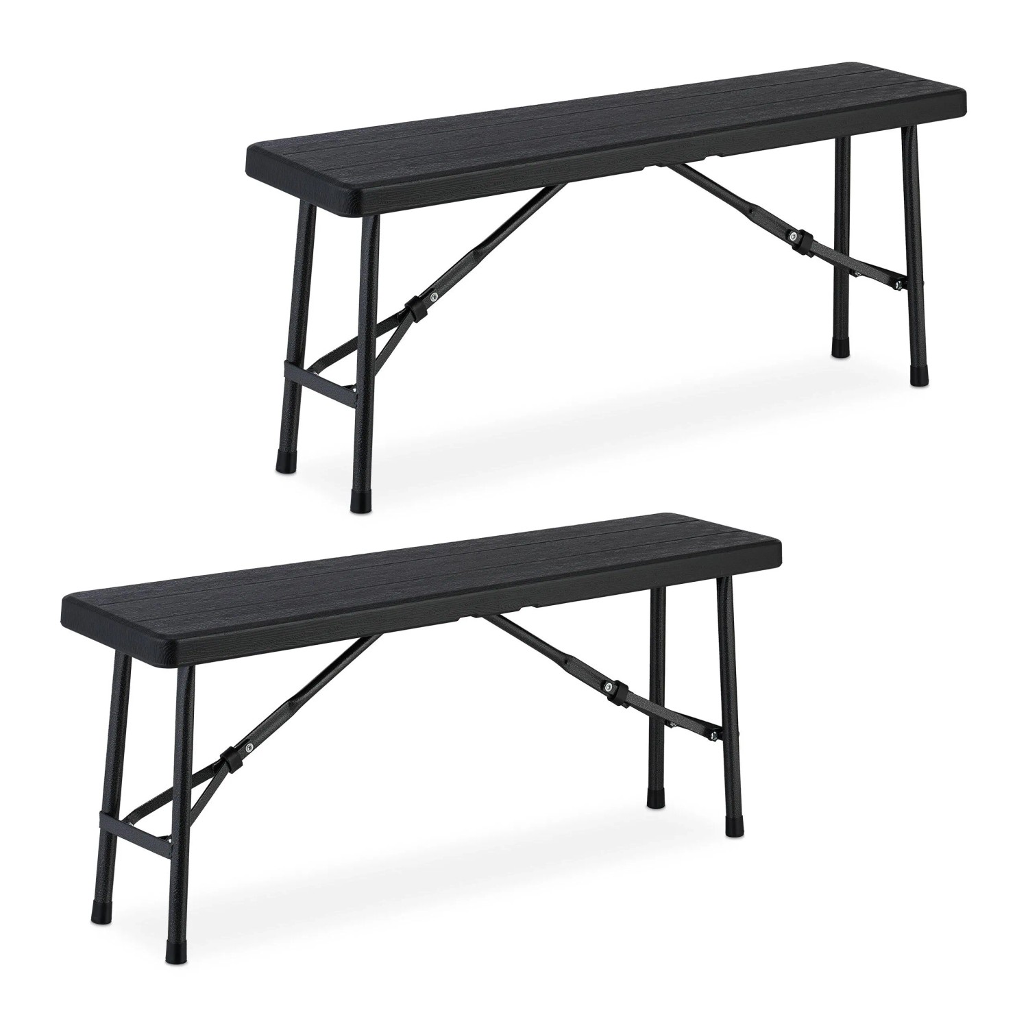 Relaxdays Bierbänke 2er Set Kunststoff Stahl Schwarz Klappbar Holzoptik 42 cm x 100 cm x 25 cm