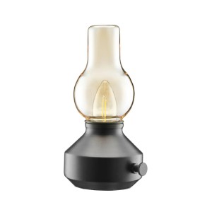 Schwarze PR Home LED Akku-Tischleuchte im Vintage Öllampe Design, ideal als Deckenfluter.