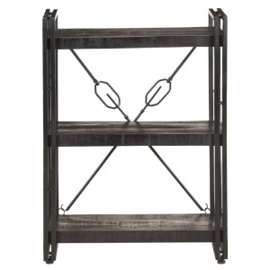 Schwarzes vidaXL Bücherregal mit 3 Fächern aus Mango Massivholz und Stahl.