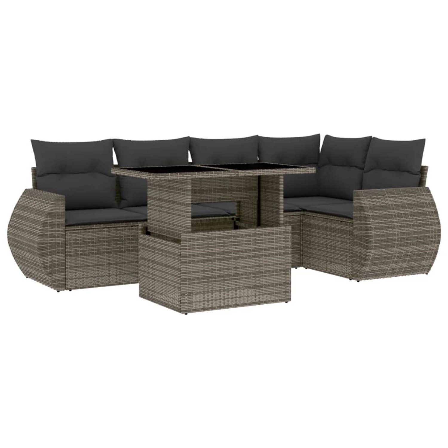 vidaXL 6-Tlg Garten-Sofagarnitur mit Kissen Grau Poly Rattan 3268520