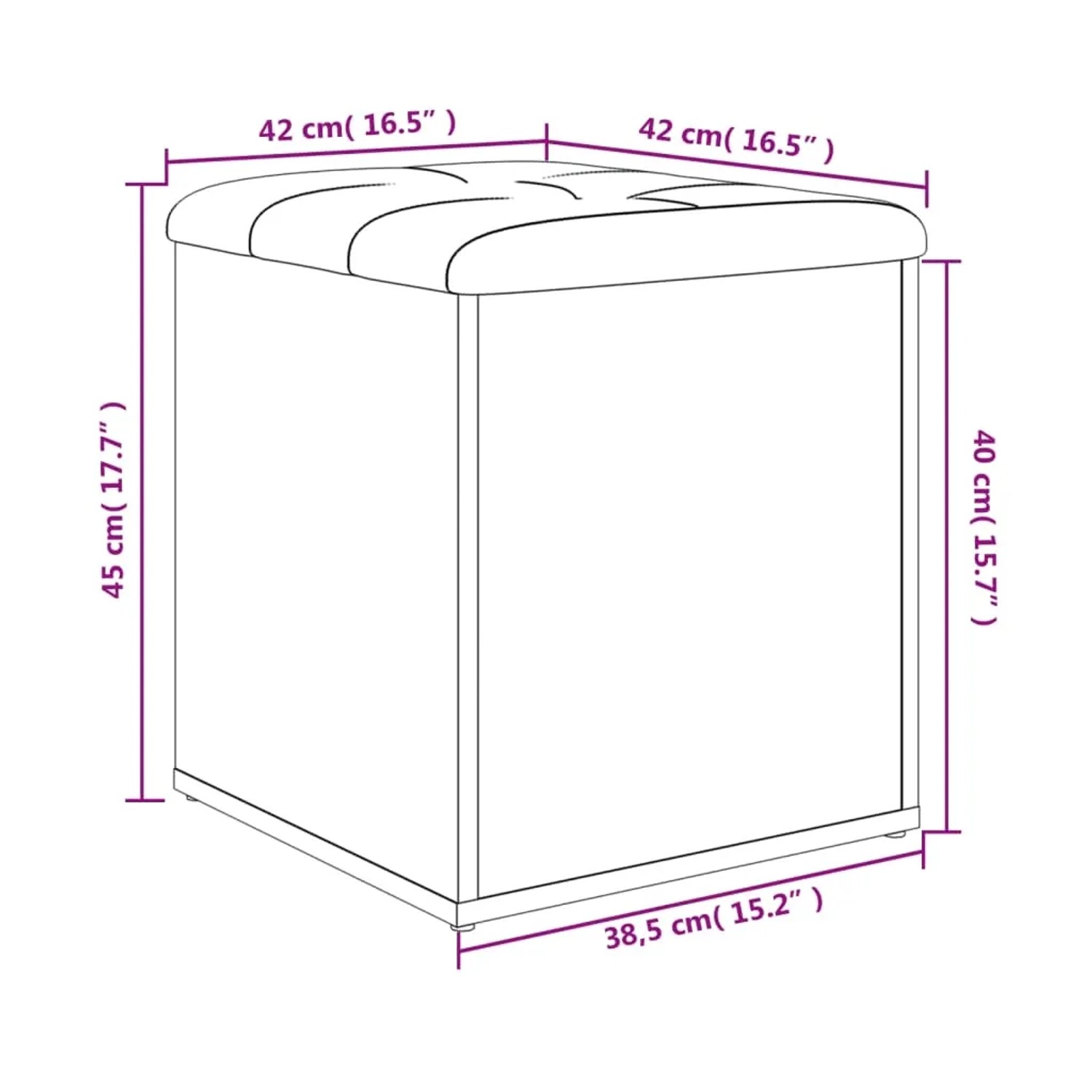 vidaXL Sitzbank Sonoma-Eiche, 42x42x45 cm, Holzwerkstoff, mit Stauraum und hellgrauem Kissen.