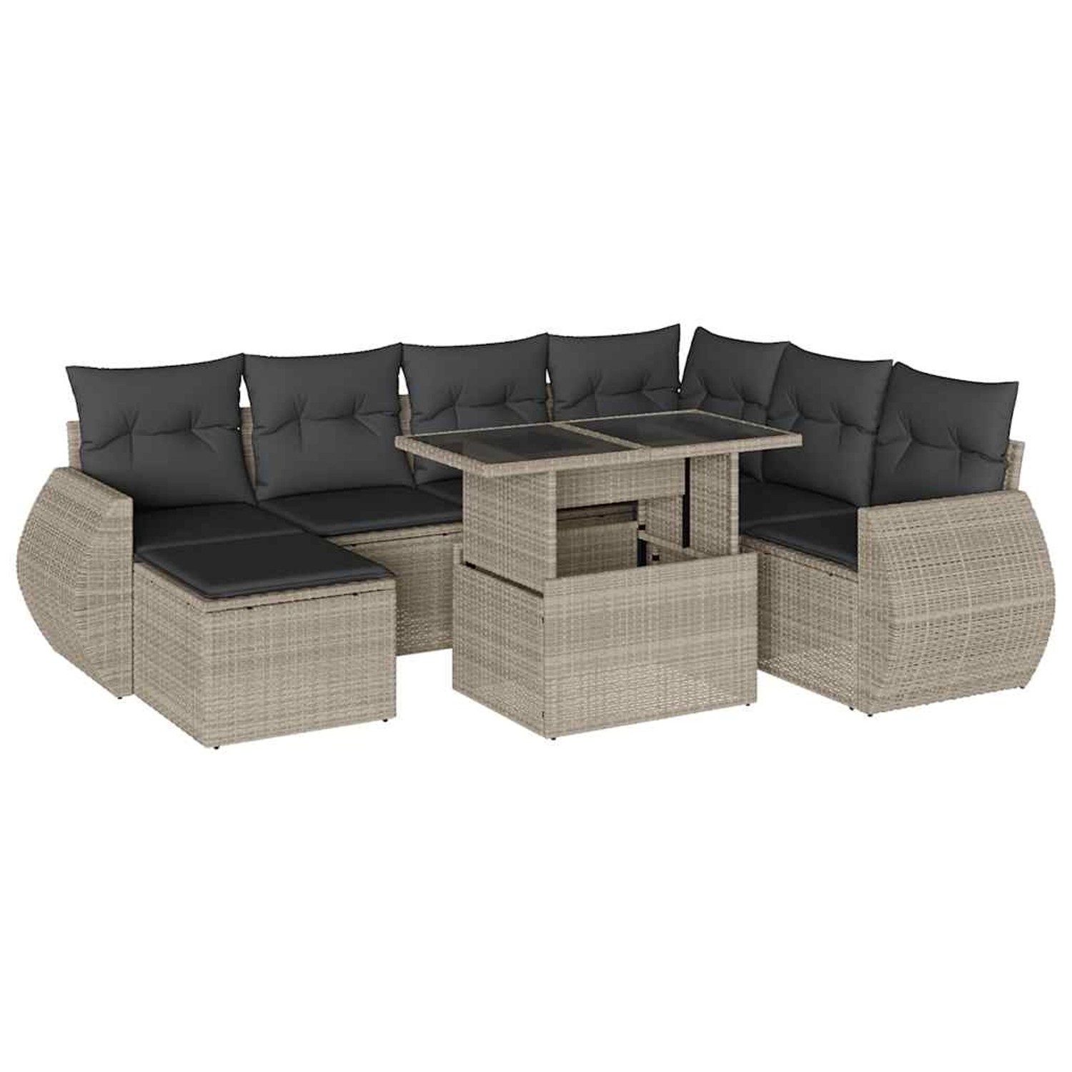 vidaXL 8-Tlg Garten-Sofagarnitur mit Kissen Hellgrau Poly Rattan 3268702
