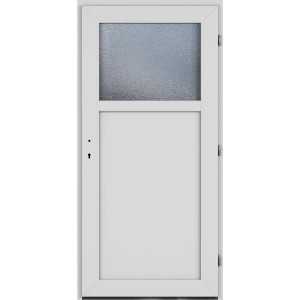 Weiße Roro Nebeneingangstür OKE 1154 mit anthrazitfarbenem Rahmen und Ornamentglas.