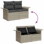 Hellgraues 6-tlg. Garten-Sofa-Set aus Poly Rattan mit Kissen und Stauraumfunktion.