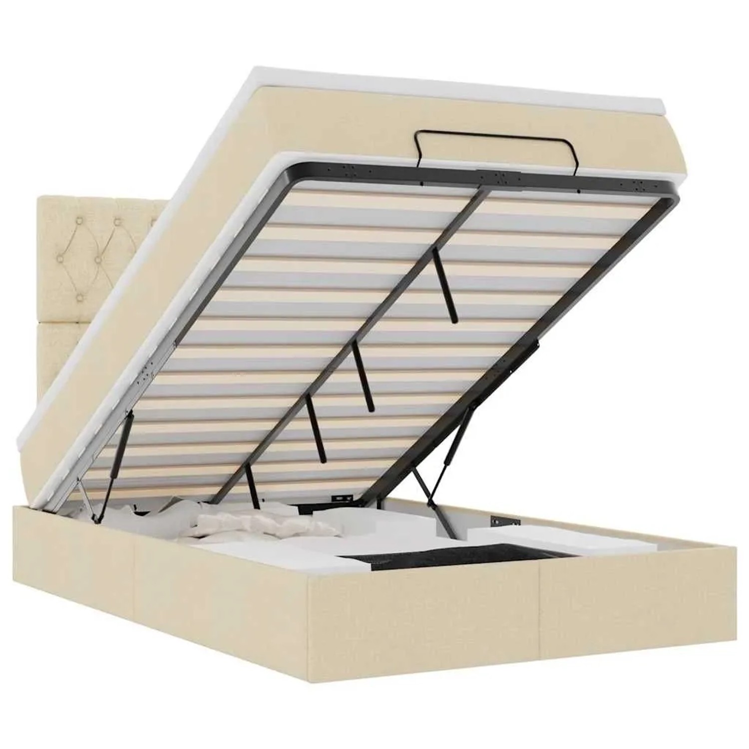 vidaXL Ottoman-Bett mit Matratze & LEDs Creme 120x190 cm Stoff 3314077