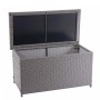 Geöffnete graue MCW Poly-Rattan Kissenbox, 250l, ideal zur Aufbewahrung im Garten.