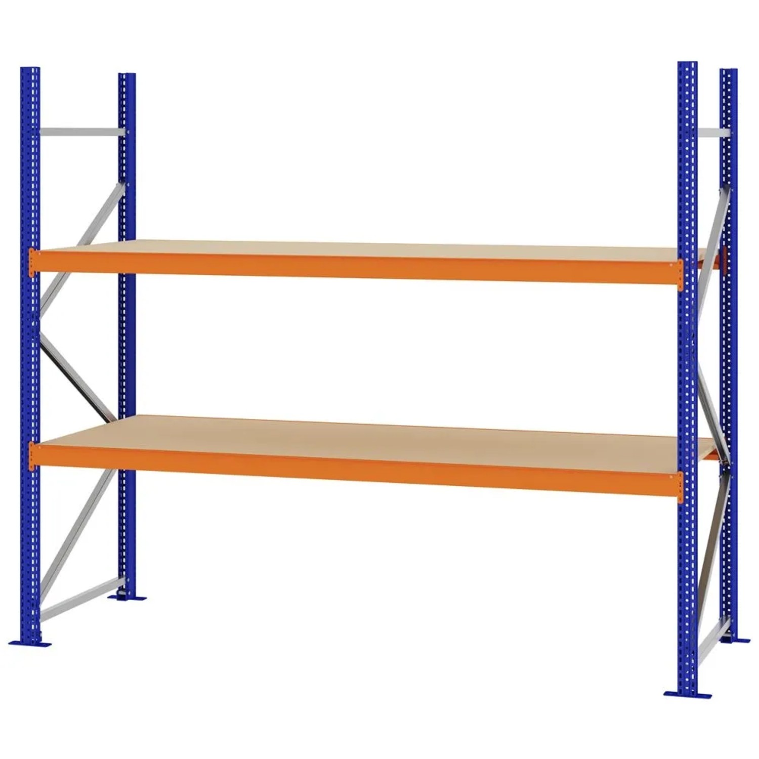 PROREGAL Weitspannregal Schraub-Stecksystem MAGNUS PRO Made In Germany Grundregal 200x225x80cm 2 Ebenen Spanplattenböden Fachlast 520kg Blau/Orange