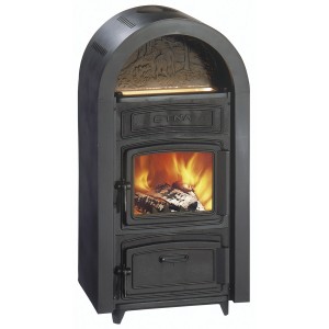 Schwarzer Wamsler Etna Kaminofen aus Gusseisen, 9 kW Leistung.