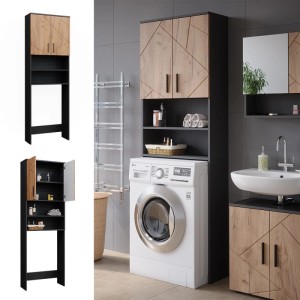 Vicco Waschmaschinenschrank Irma in Anthrazit/Eiche, Badregal mit Stauraum.