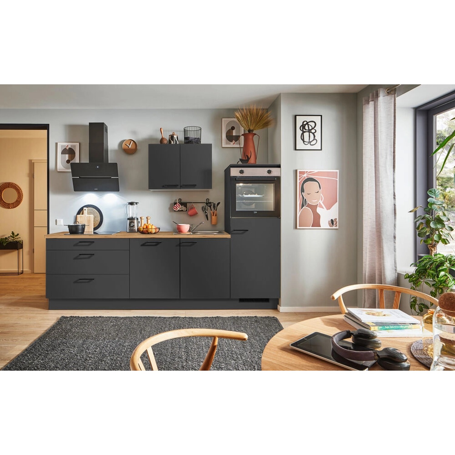 pino Küchenzeile 280 cm Grafit Anschlag rechts 1 Geräteschrank