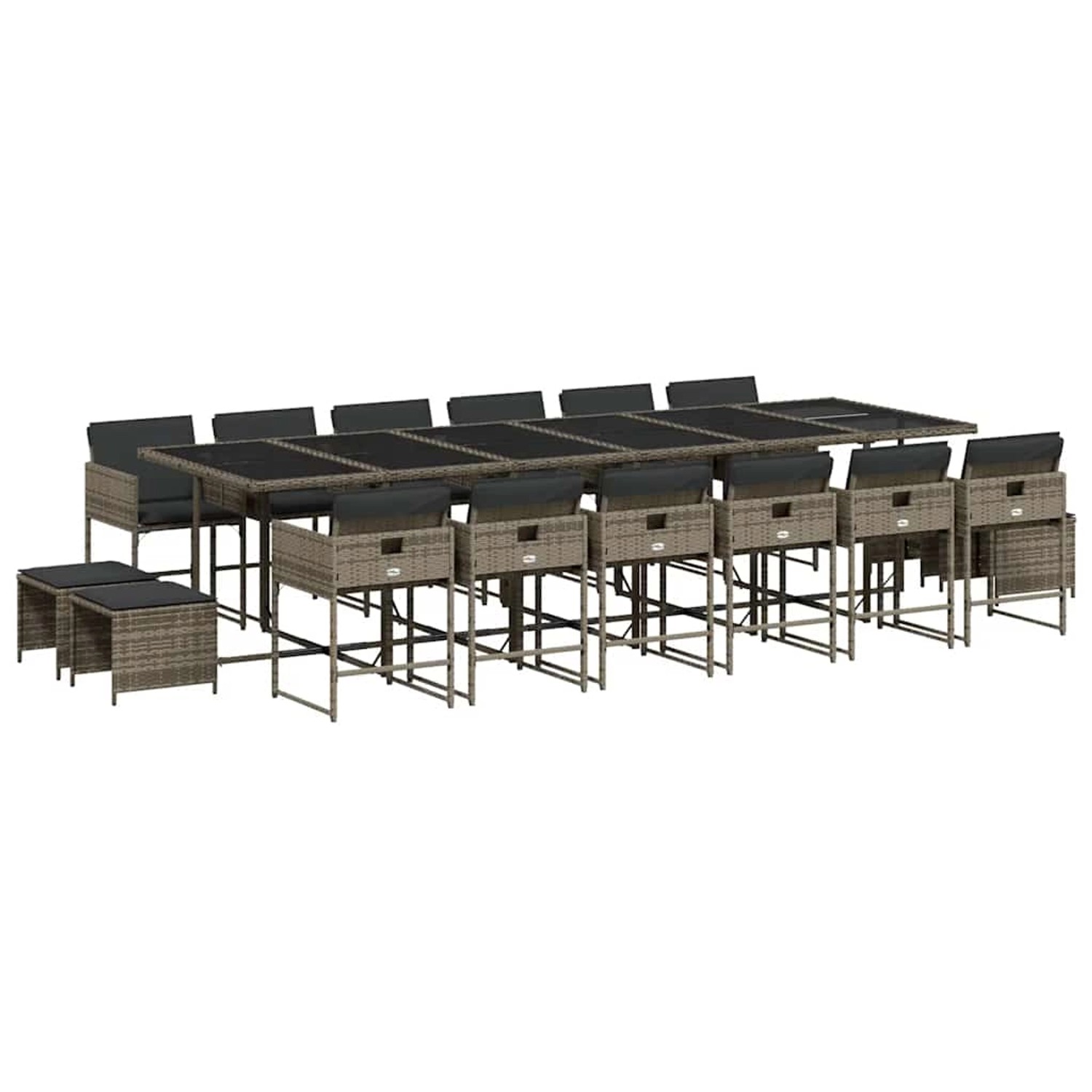 vidaXL 17-Tlg Garten-Essgruppe mit Kissen Grau Poly Rattan 3211364 günstig online kaufen