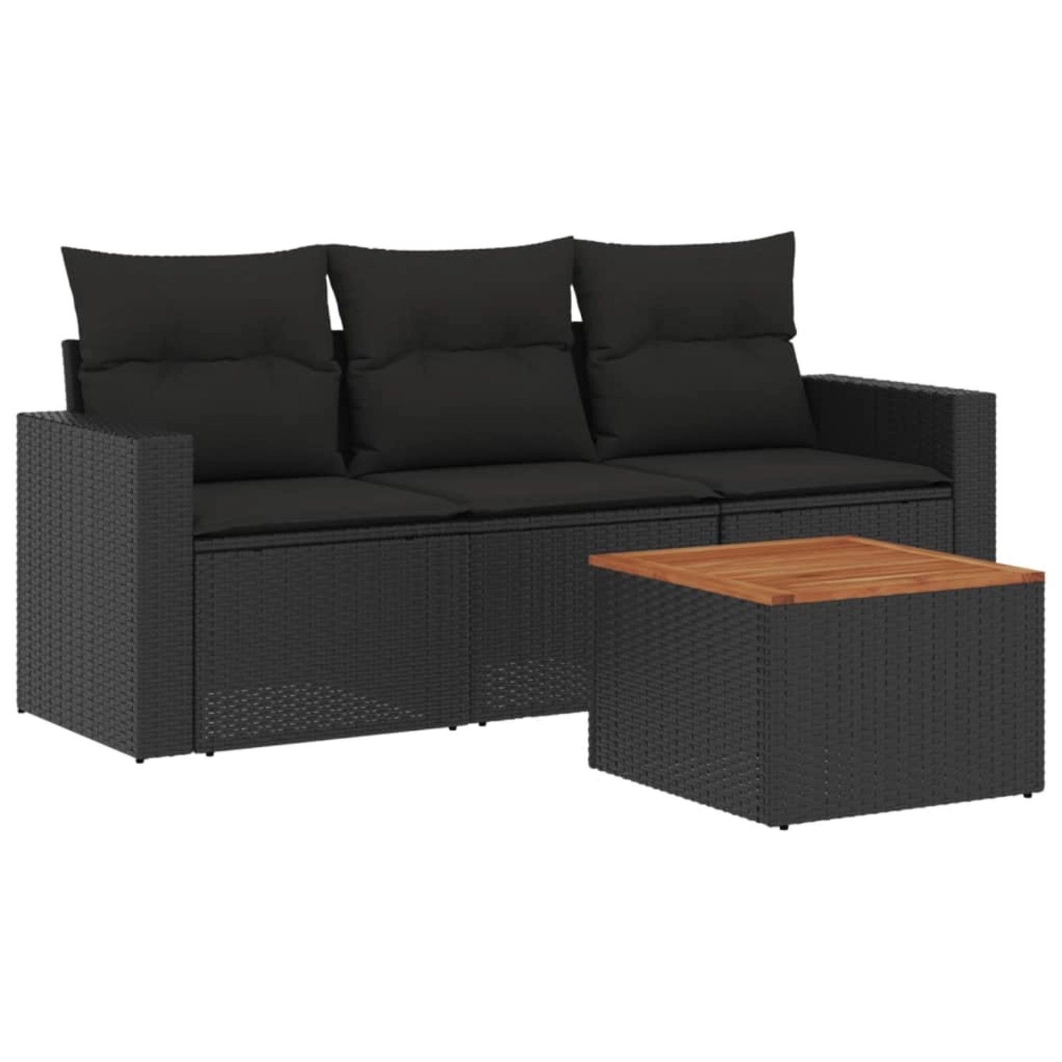 vidaXL 4-Tlg Garten-Sofagarnitur mit Kissen Schwarz Poly Rattan 3256321 günstig online kaufen