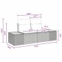 Modulare vidaXL Garten Essgruppe aus Rattan in Schwarz-Braun. Diagramm zeigt Sitzmöbel mit Kissen und Maßen.
