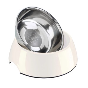 Weißer Hunter Melamin-Napf (1,4 l) mit herausnehmbarem Edelstahlnapf für Hunde.