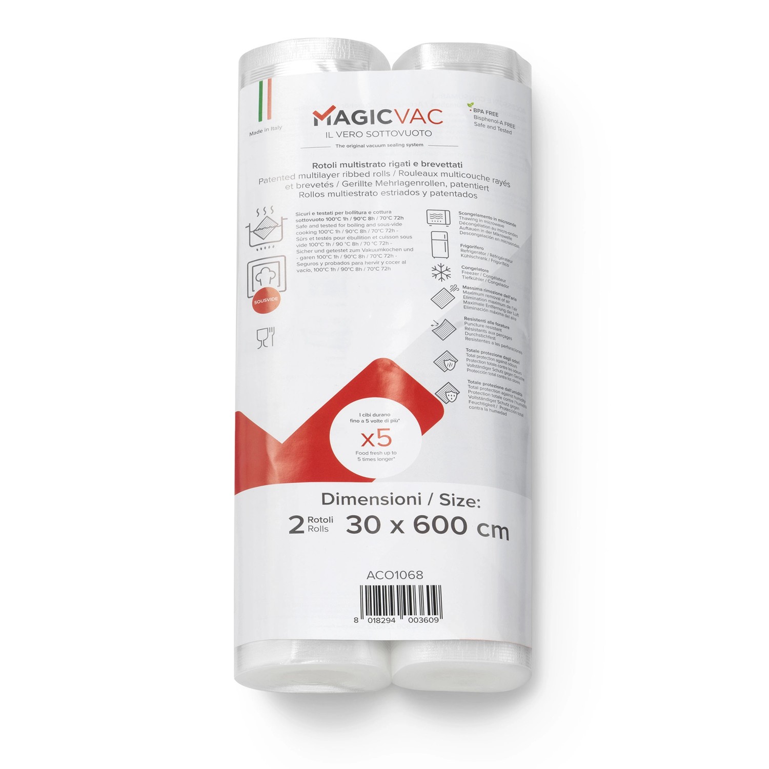 Magic Vac Vakuumierfolienrollen ACO1068 Transparent 30 cm x 600 cm 2 Stück