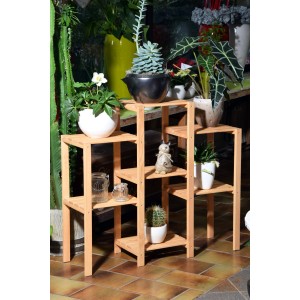 7-flächiges Blumenregal aus Kiefernholz (FSC®) mit Pflanzen und Deko, Gartendekoration.