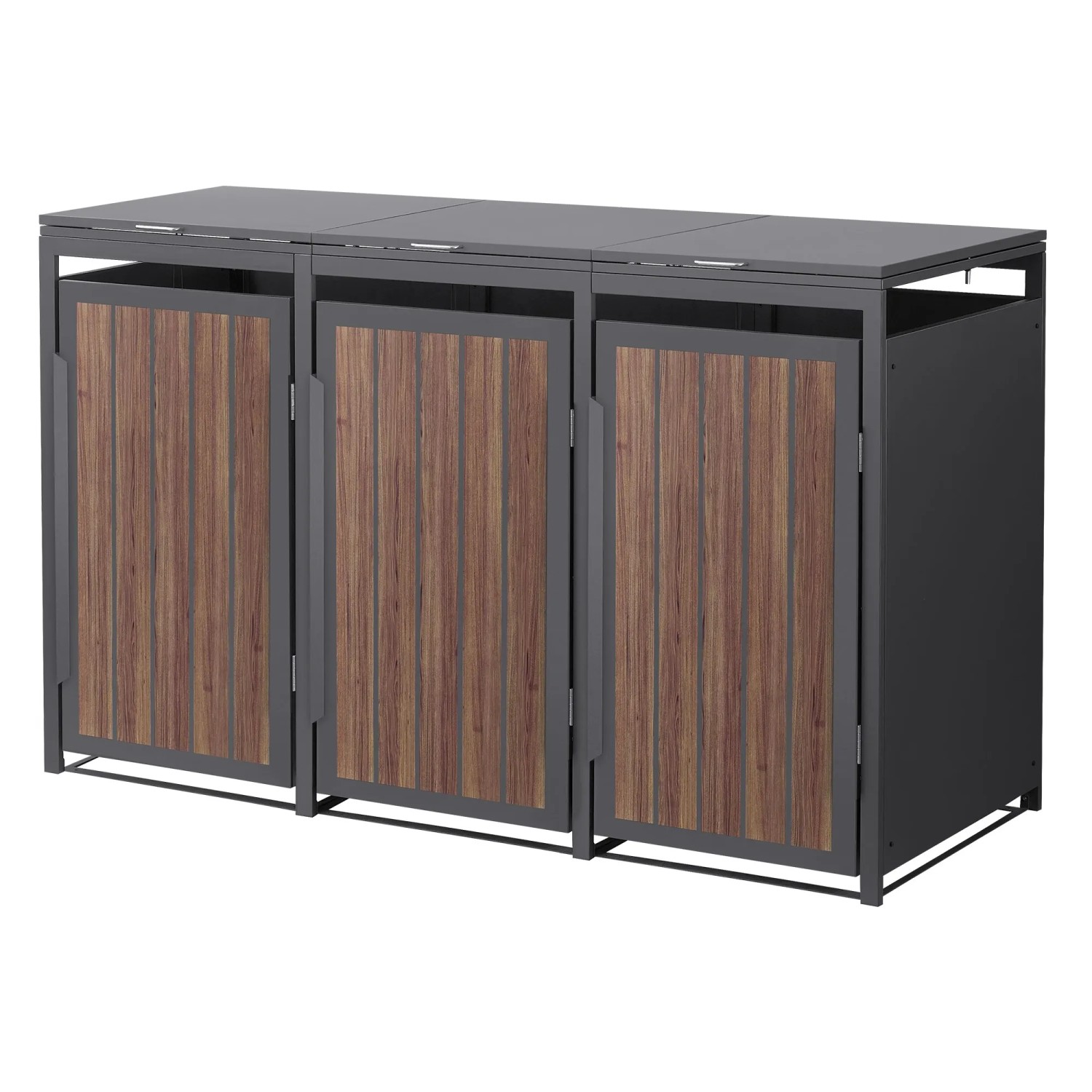 ML-Design Mülltonnenbox 3Er Anthrazit-Holzoptik aus Stahl 240L