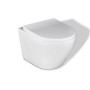 Weißes, wandhängendes WC-Set mit schwarzer Betätigungsplatte. Modernes Design für jedes Badezimmer.