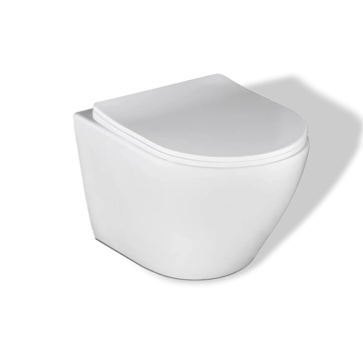 Weißes, wandhängendes WC-Set mit schwarzer Betätigungsplatte. Modernes Design für jedes Badezimmer.