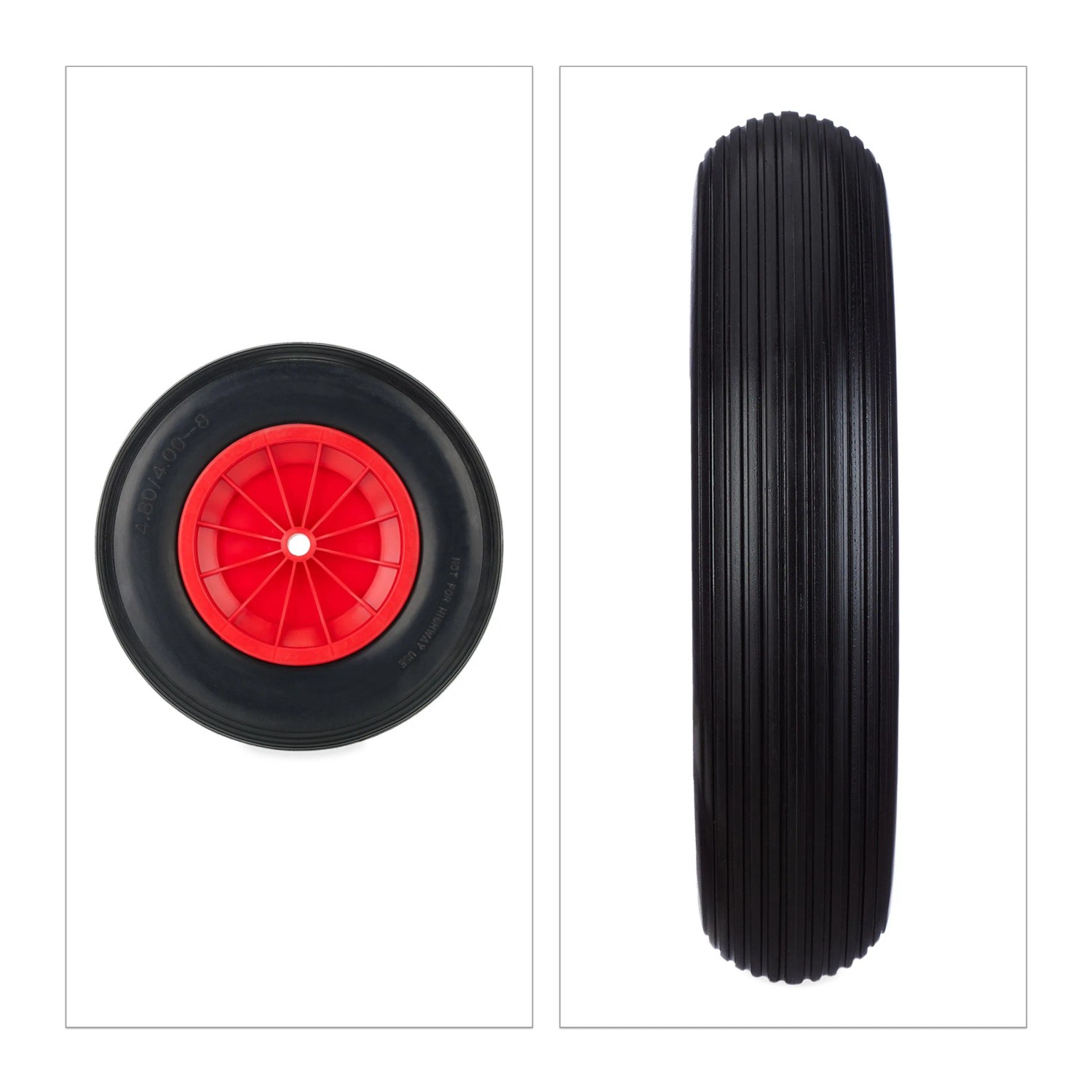 Relaxdays Schubkarrenrad Vollgummi Schwarz Rot Pannensicher 39 cm x 8,5 cm