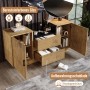 Merax Sideboard Eiche mit bernsteinfarbenem Glas, 2 staubgeschützten Schubladen & Fächern. Wohnzimmerschrank.