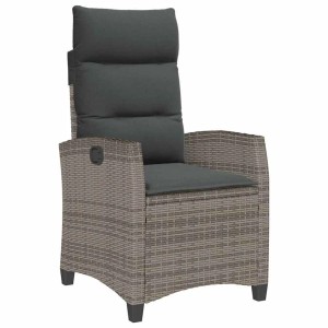 Grauer vidaXL Poly Rattan Relaxsessel mit verstellbarer Rückenlehne und dicken, dunkelgrauen Polstern.