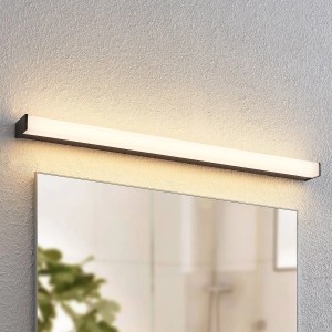 Schwarze Lindby LED Bad Wandleuchte Ulisan aus Aluminium, spritzwassergeschützt und modern.