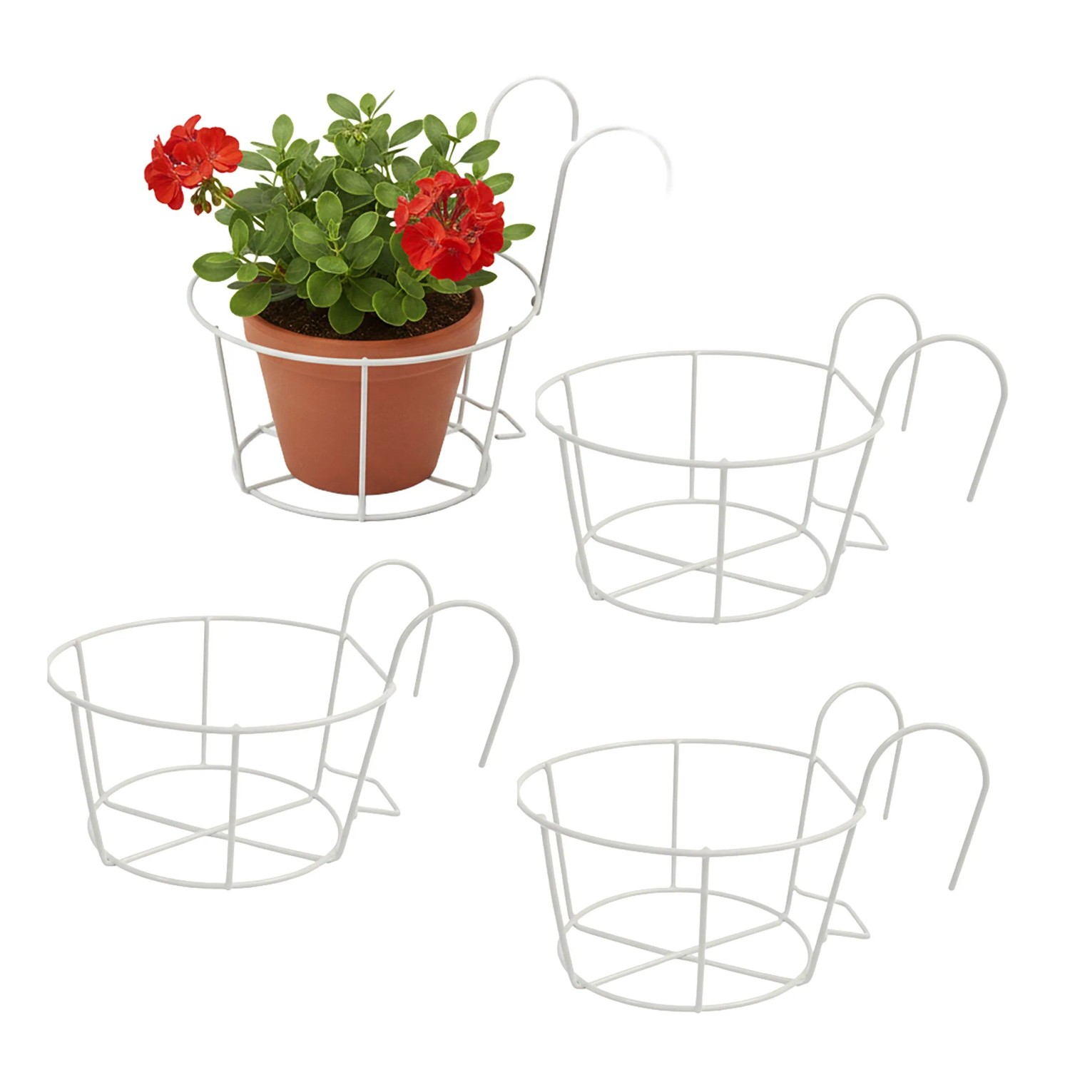 Relaxdays Blumentopfhalter Eisen Weiß 4er Set 21 cm x 20 cm x 26 cm 0,6 kg
