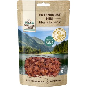 Wildes Land Katzensnack Entenbrust Mini, 70g Packung Katzenleckerli.