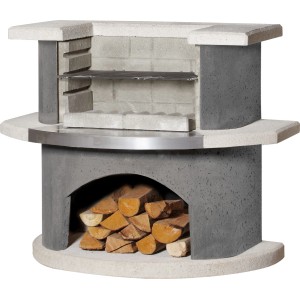 Buschbeck Grillbar Stockholm aus Stahlbeton mit Grillrost und Holzlagerfach.