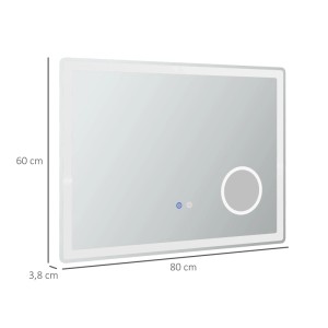 Kleankin LED Badezimmerspiegel 80x60 cm mit Beleuchtung, 3x Vergrößerung, Touch-Steuerung und Beschlagschutz.