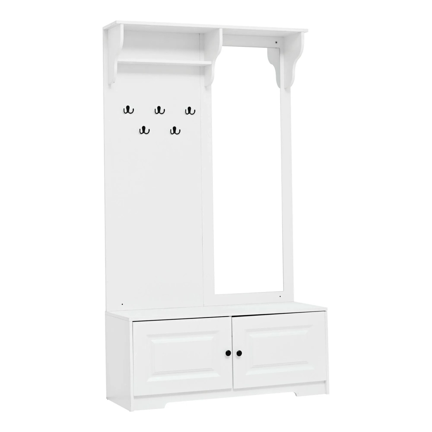 okwish Garderobe mit Spiegel 5 Haken Stauraum Flur 100x40x180 cm Weiß