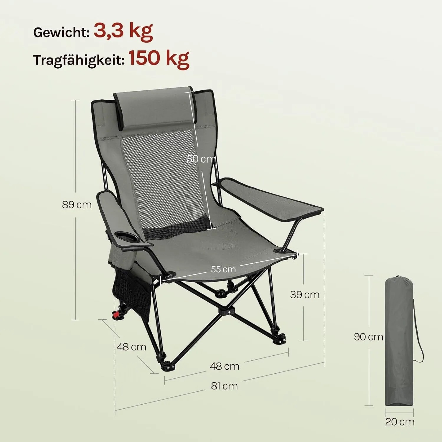 WOLTU Campingstuhl Faltbar Klappstuhl bis 150 kg Belastbar 2 Set_3