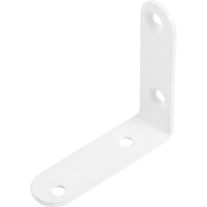 Weißer Stuhlwinkel, pulverbeschichtet, 50x50x15 mm, für Holzkonstruktionen.