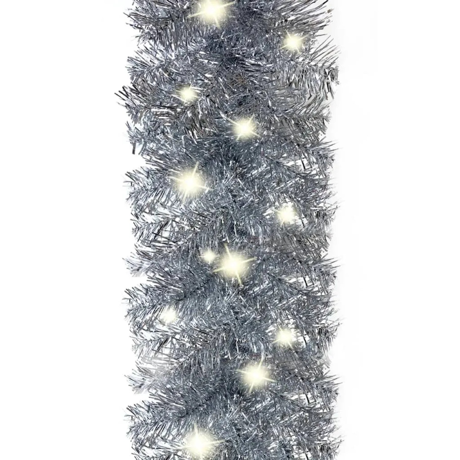 Silberne vidaXL Weihnachtsgirlande (20 m) mit LED-Lichtern für festliche Dekoration.