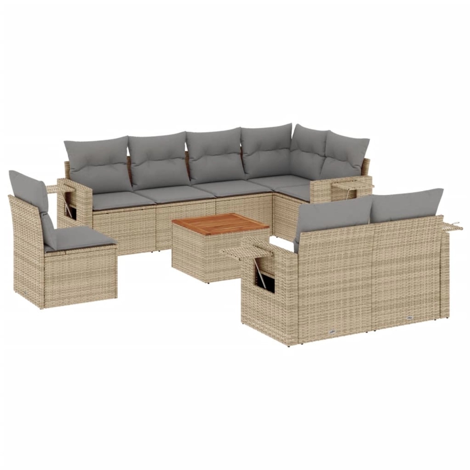 vidaXL 9-Tlg Garten-Sofagarnitur mit Kissen Beige Poly Rattan 3256990 günstig online kaufen