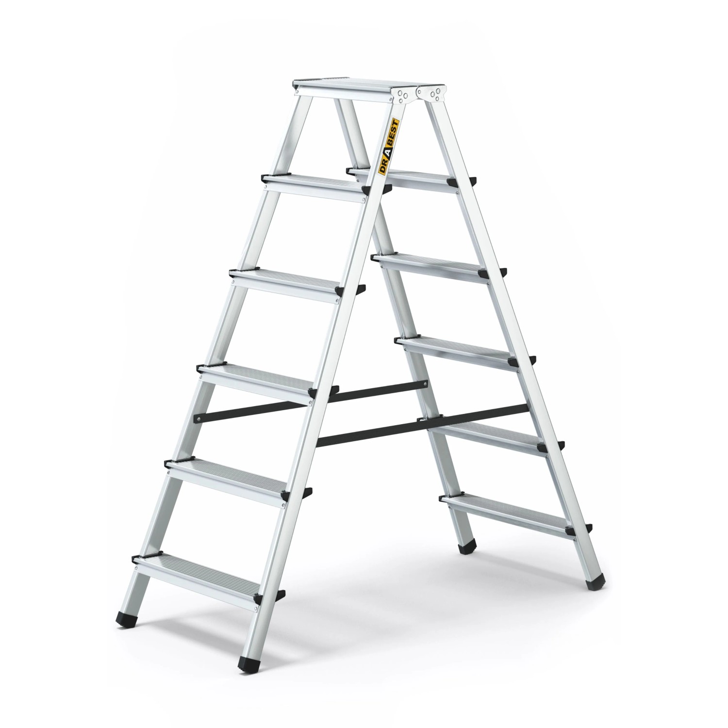 DRABEST Aluminium Haushaltsleiter Beidseitig Begehbar 2x6 Stufen