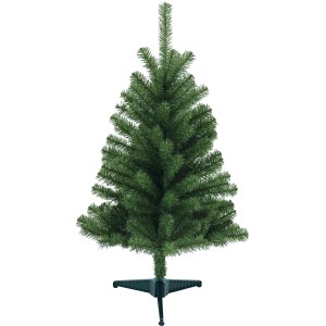 Kleine, grüne Kunsttanne Hartola, 90 cm hoch, mit Kunststoffständer für die weihnachtliche Dekoration.