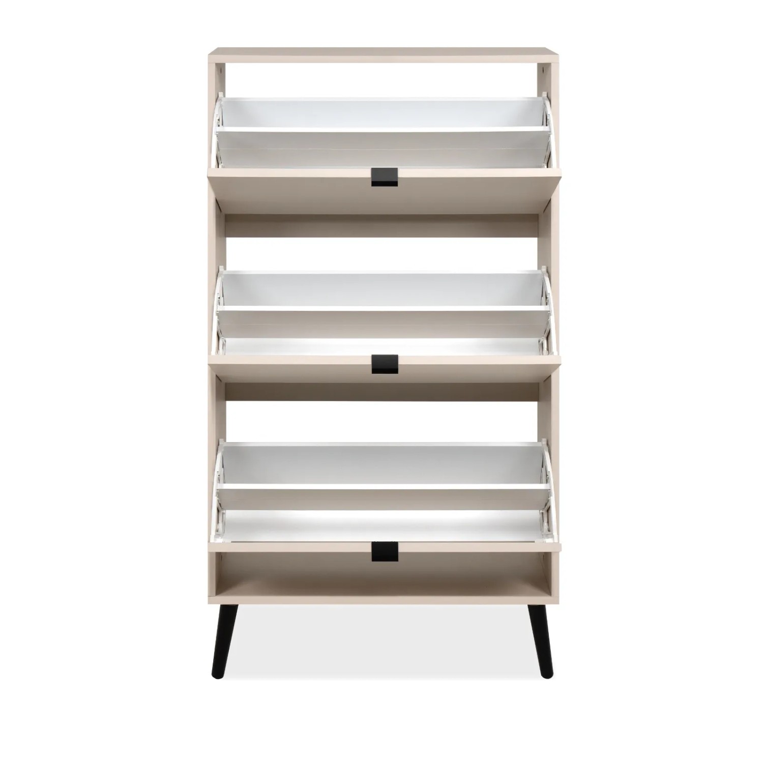 Schuhschrank Aldan mit drei Klappen und Holzfüßen, 70x125 cm.