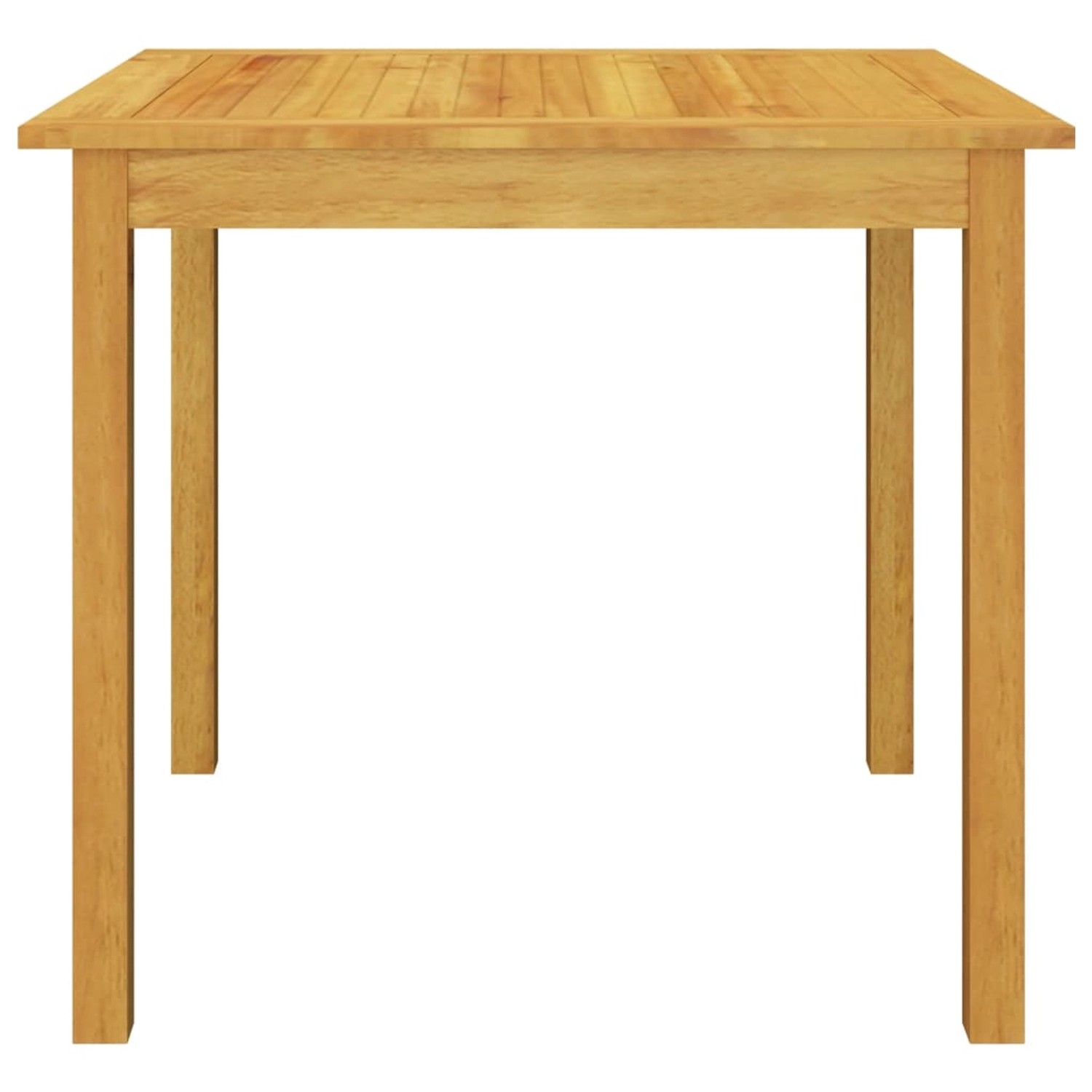 Quadratischer, hellbrauner Gartentisch aus Akazienholz, Teil der vidaXL 3-Tlg Essgruppe.