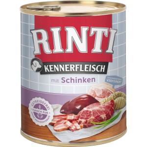 Rinti Kennerfleisch Schinken, 800g Dose Hunde-Nassfutter mit hohem Fleischanteil.