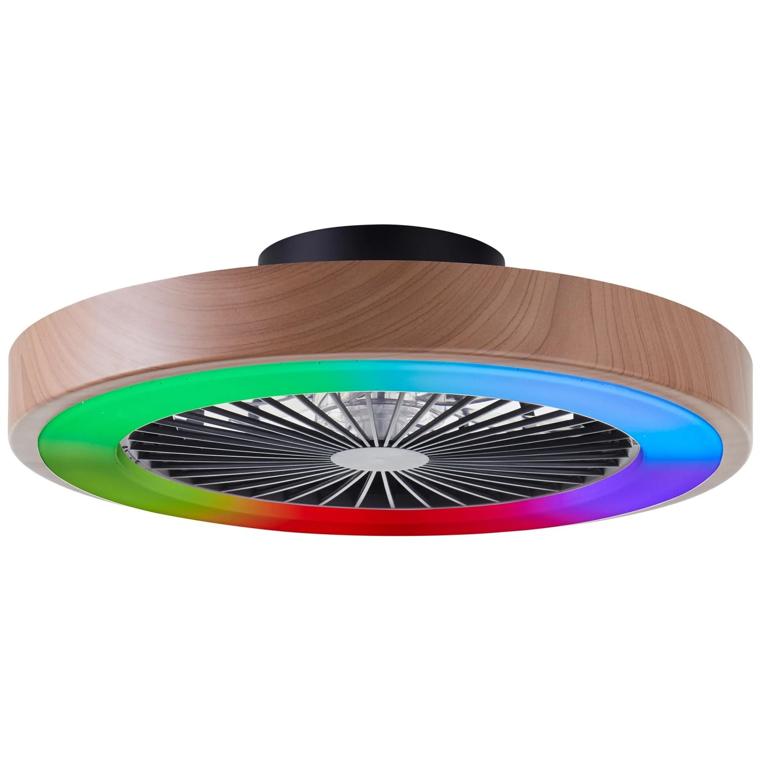 Brilliant LED-Deckenleuchte Slimline mit Ventilator Schwarz-Holzfarben Ø 49 cm