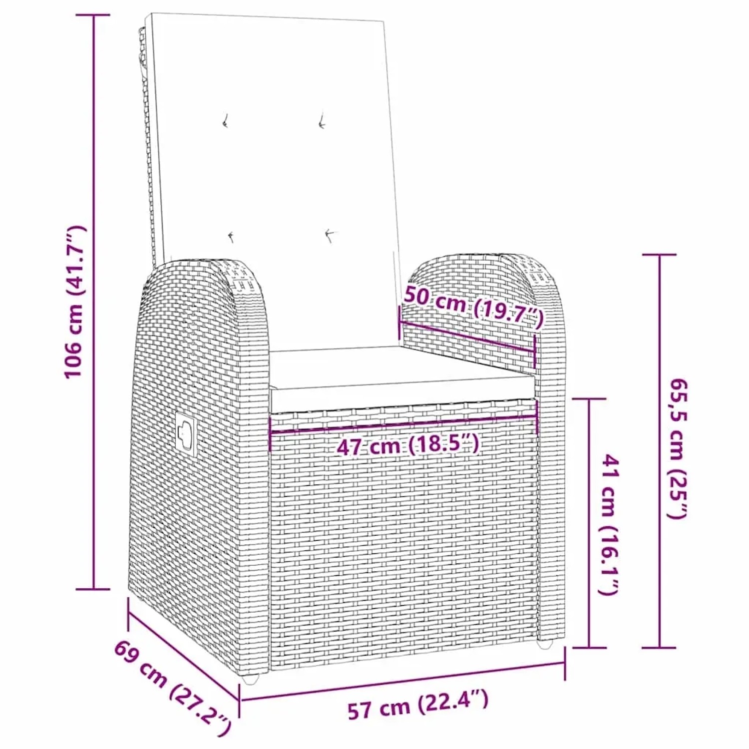Grauer vidaXL Gartenstuhl aus Polyrattan mit Kissen, Teil der 5-tlg. Essgruppe.