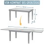 ib style Gartentisch Diplomat XXL, ausziehbar von 135 auf 270 cm, Aluminium silber, mit Maßangaben.