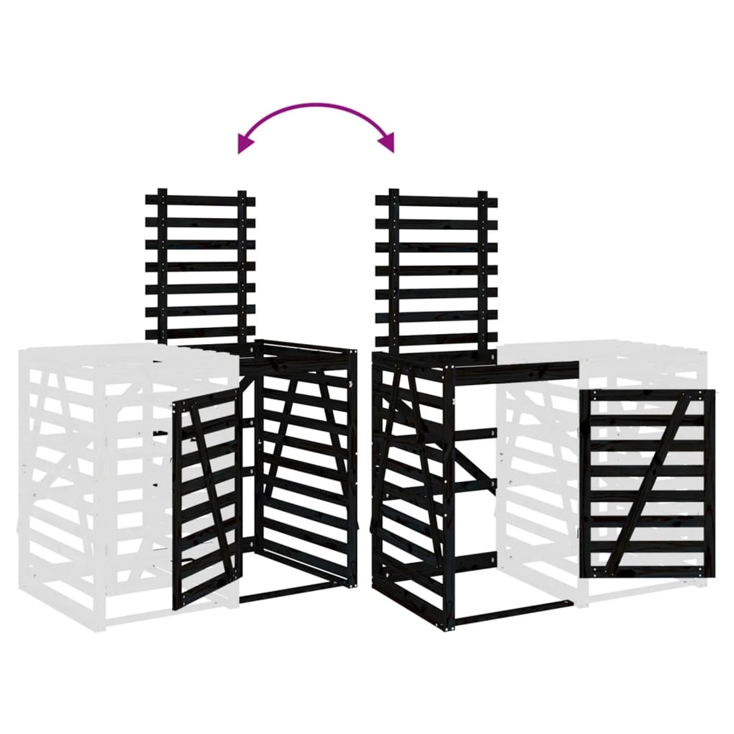 VidaXL Erweiterung für Mülltonnenbox aus Kiefernholz, schwarz. Zubehör zur Erweiterung einer Mülltonnenverkleidung.