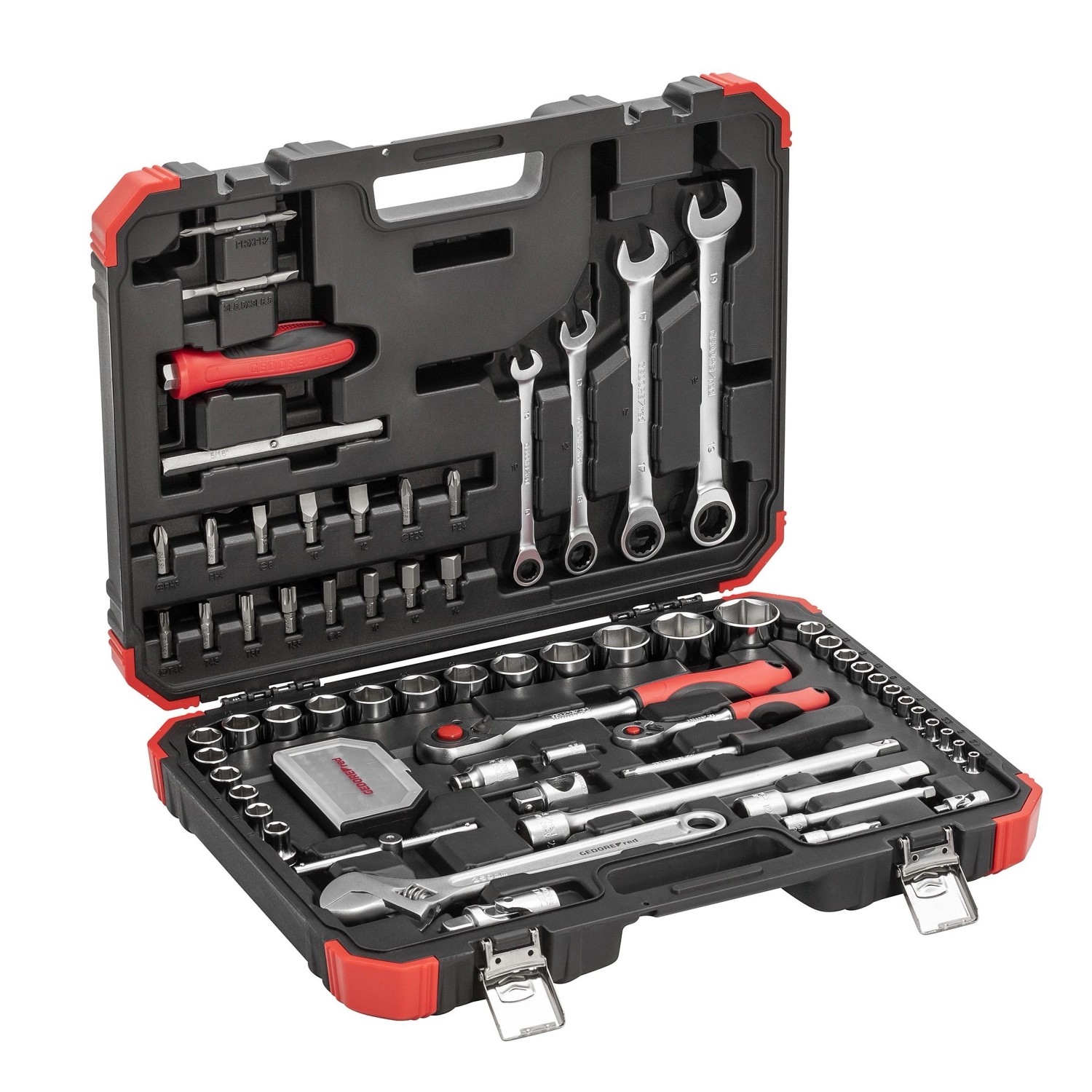 Gedore Steckschlüssel-Satz R46003097, 97-teilig im roten Kunststoffkoffer, Werkzeug-Set für Schraubarbeiten.